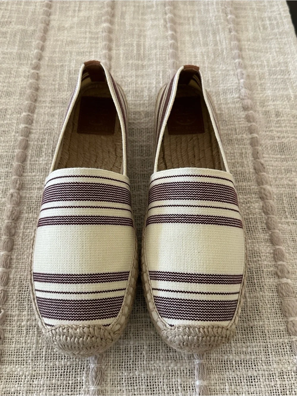 Tory Burch Cream and Brown Striped Espadrilles